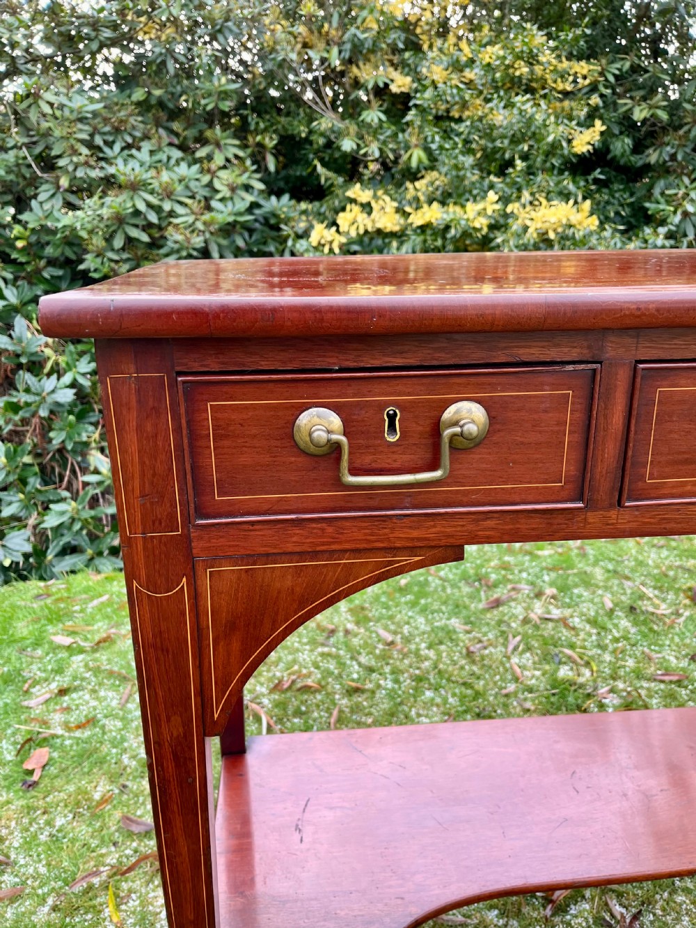 Tall narrow inlaid console table View IV