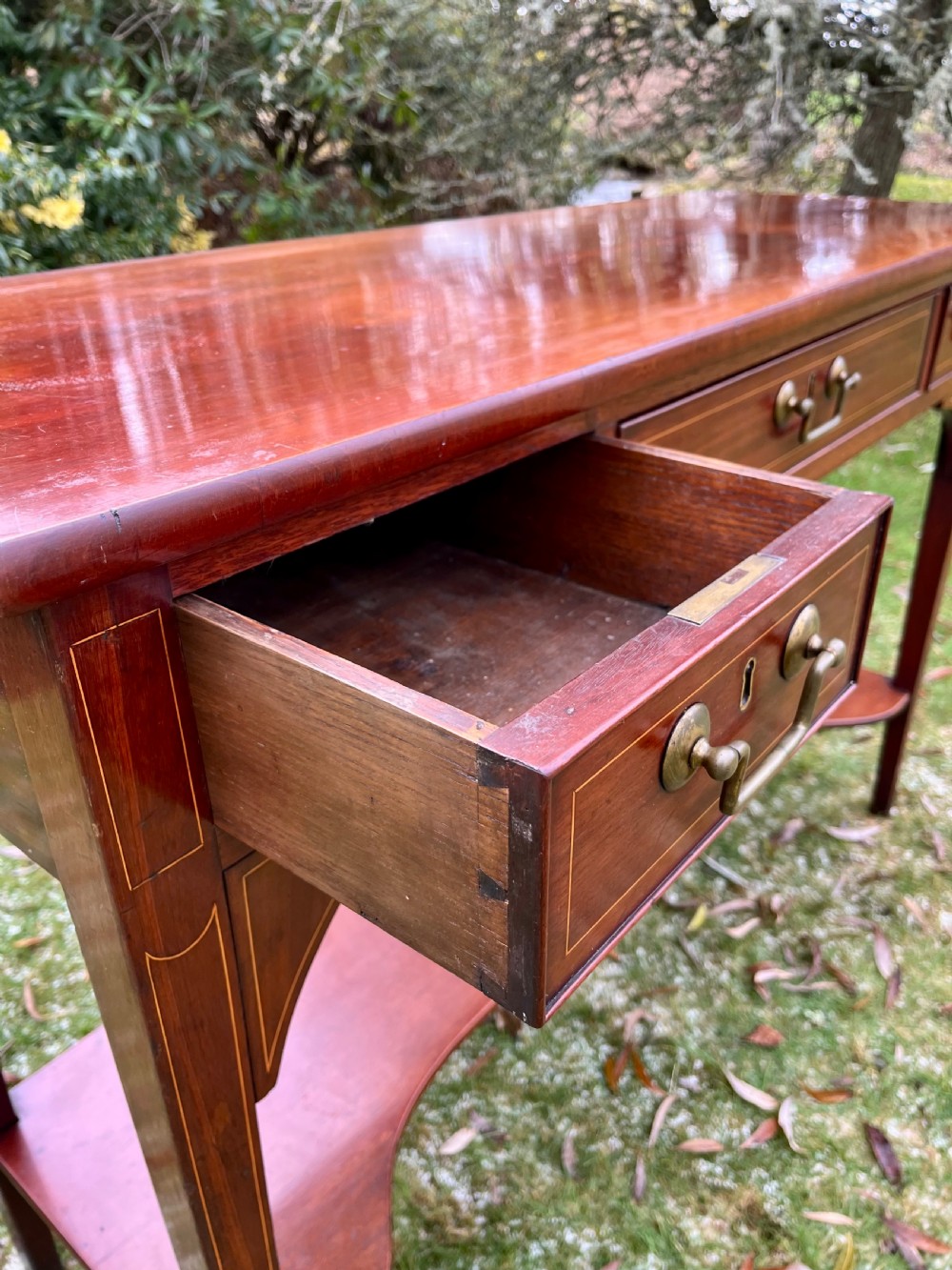 Tall narrow inlaid console table View V
