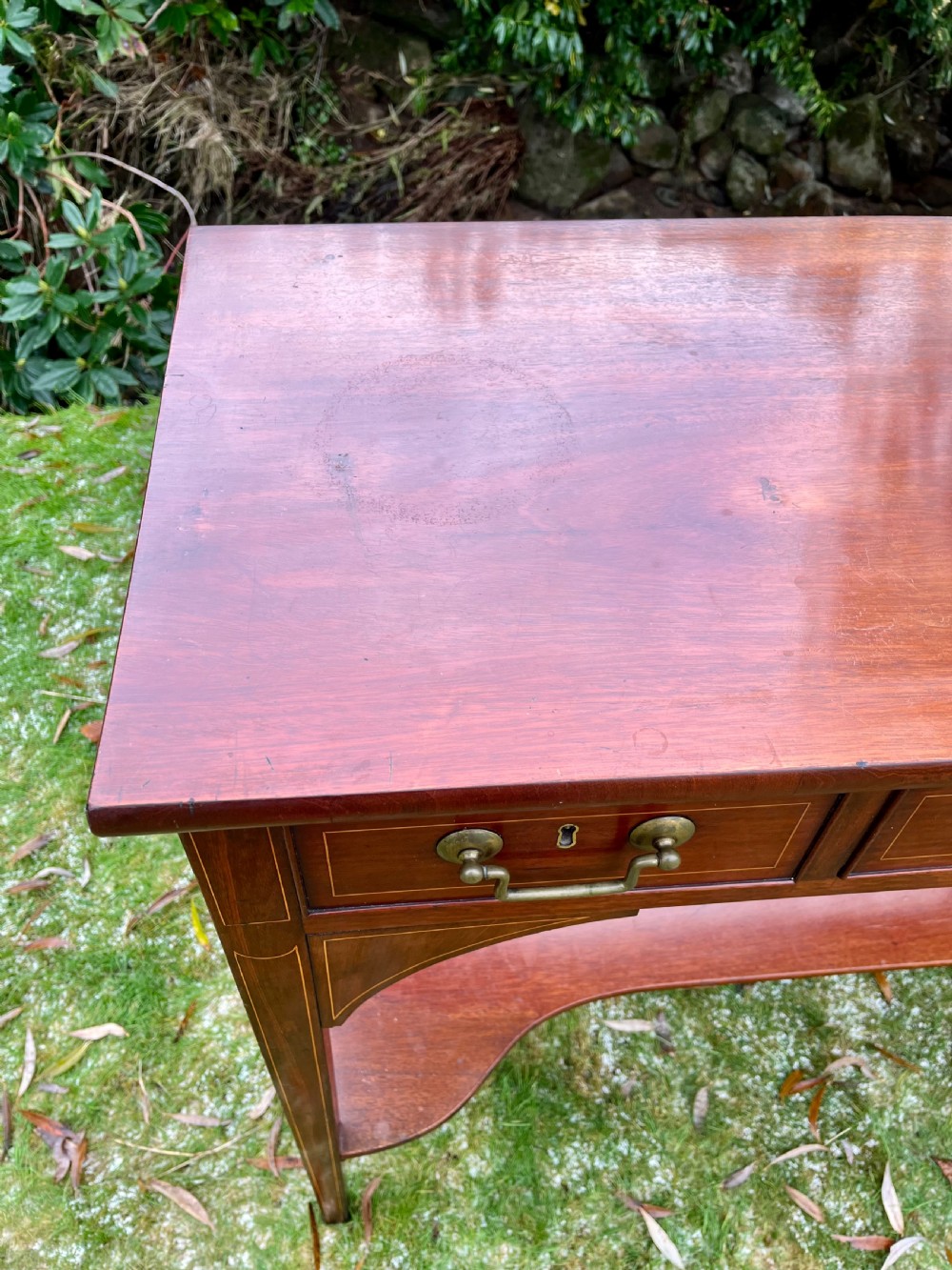 Tall narrow inlaid console table View IX
