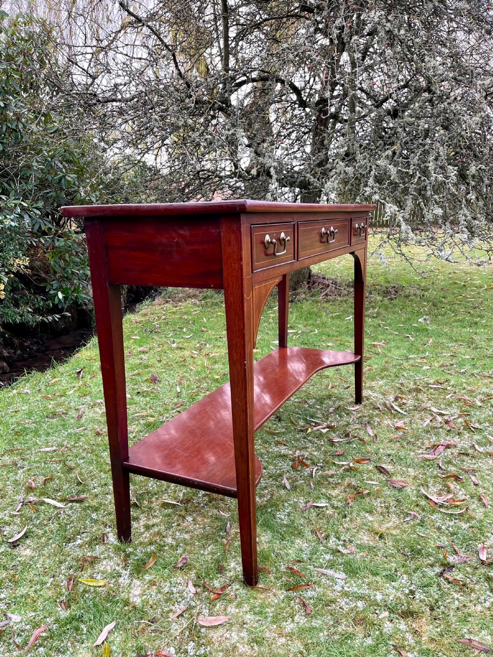 Tall narrow inlaid console table View XI