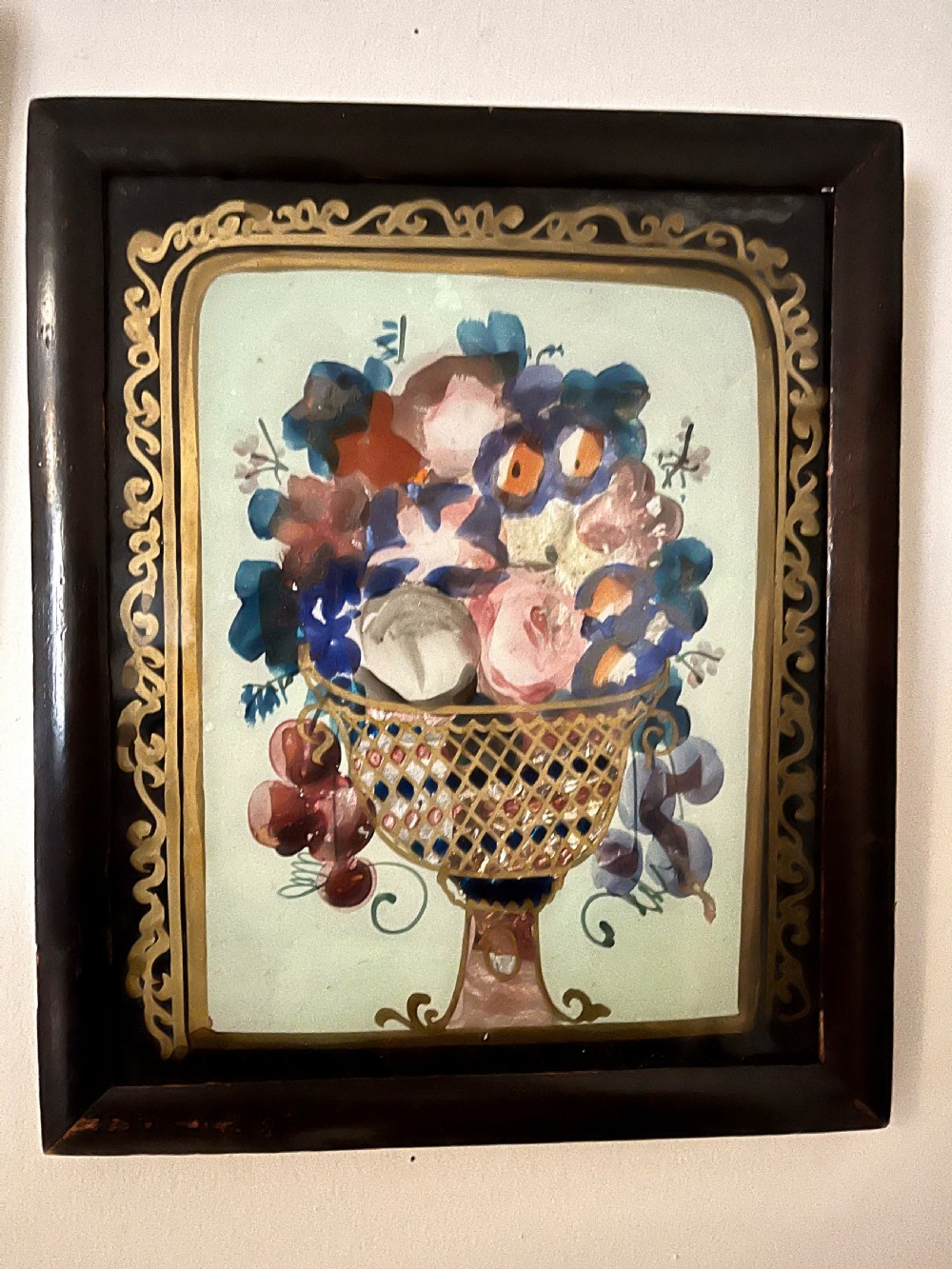 Pair naive reverse glass paintings  View VIII