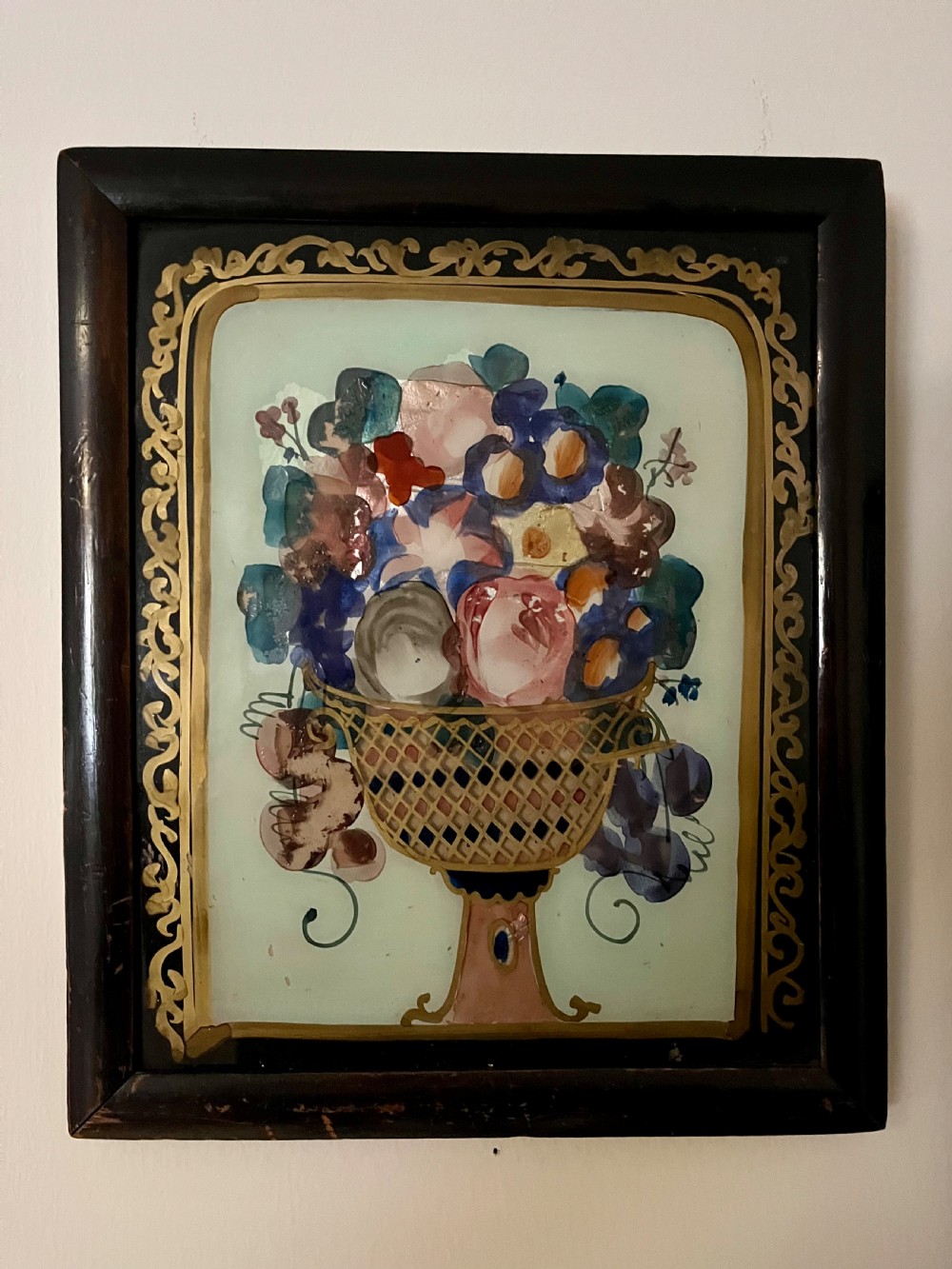 Pair naive reverse glass paintings  View IX