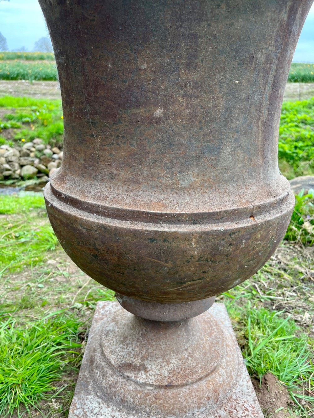Large pair cast iron garden urns  View IX