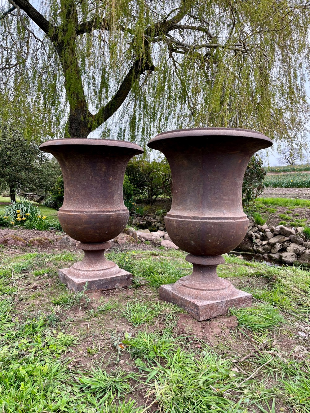 Large pair cast iron garden urns  View XII