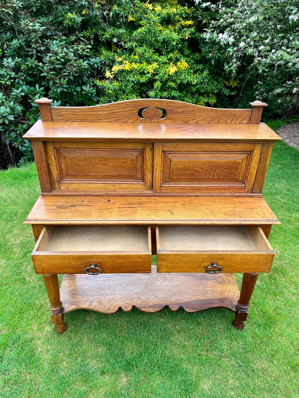 Arts and crafts oak console table View XI
