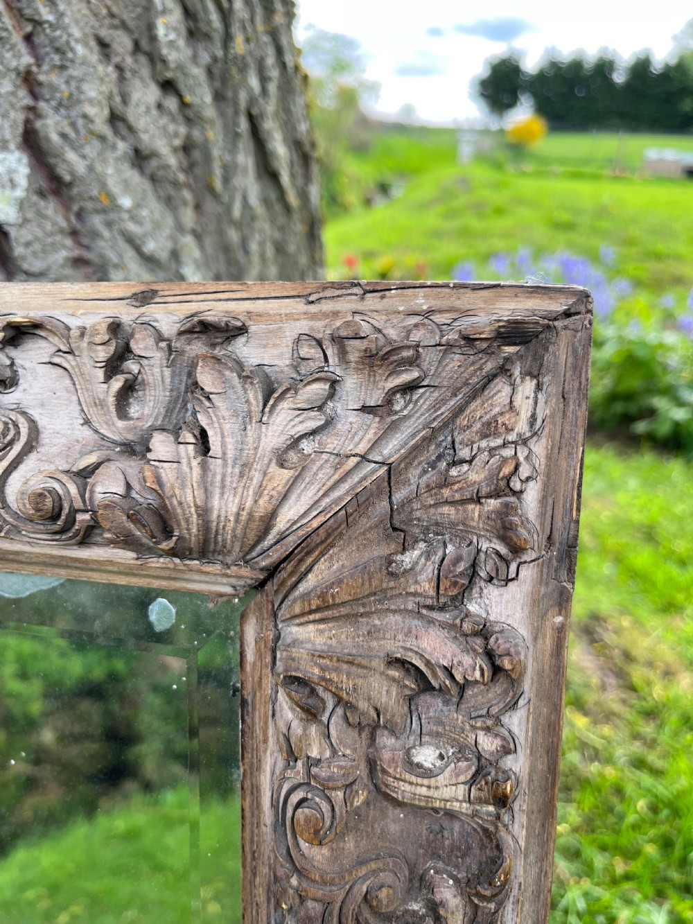 Carved pine wall mirror  View II