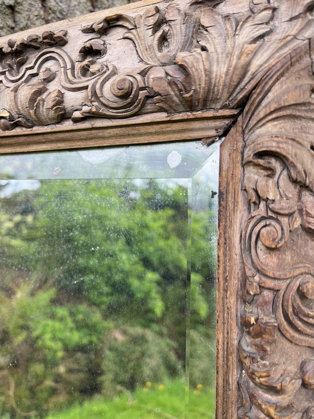 Carved pine wall mirror  View V