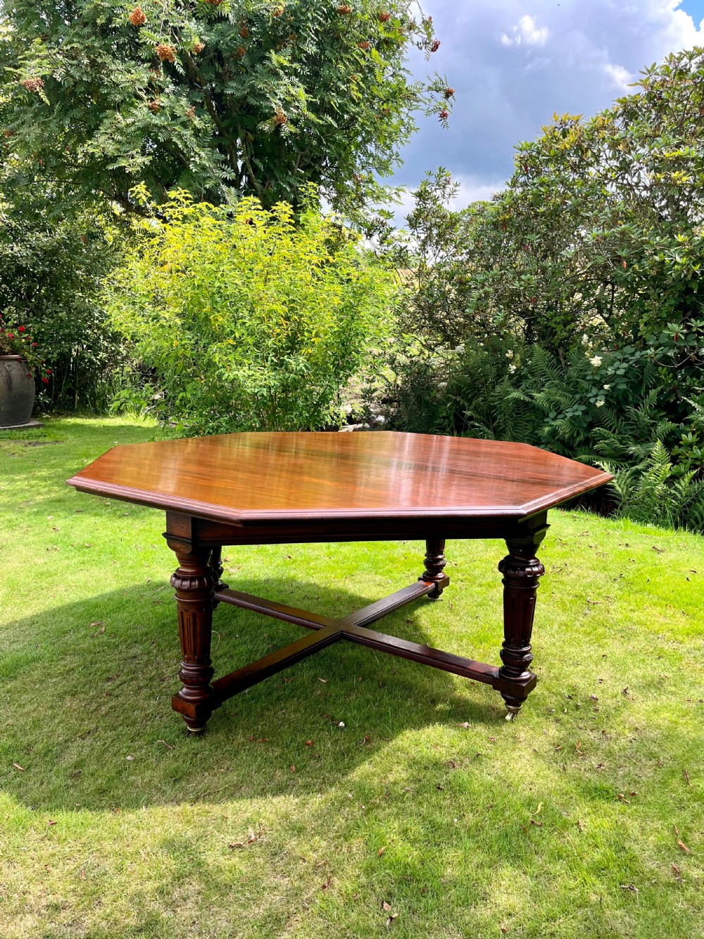 Large octagonal mahogany dining table 