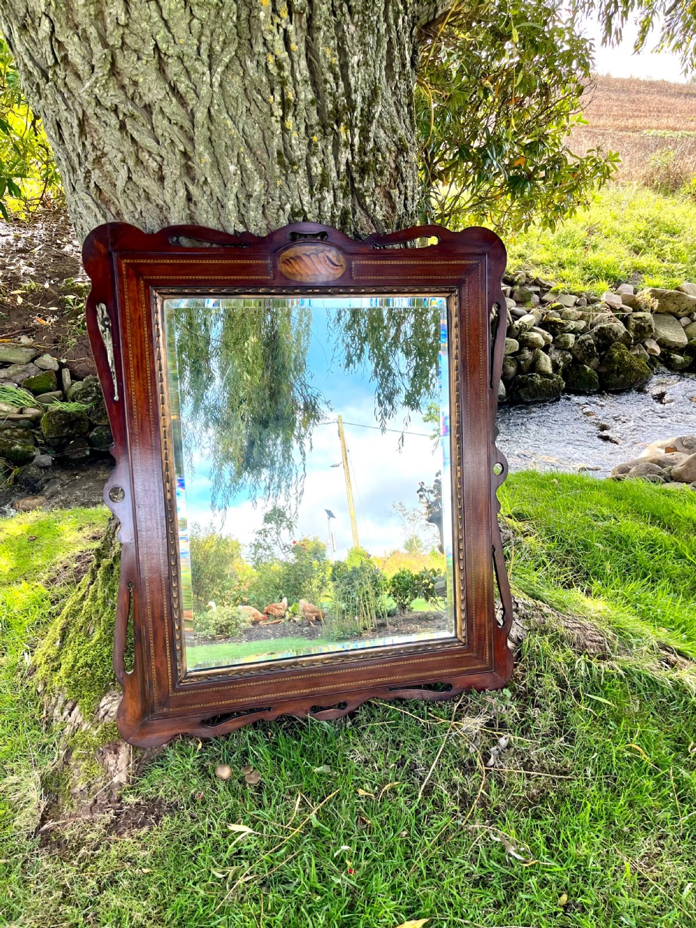 Large mahogany inlaid wall mirror 