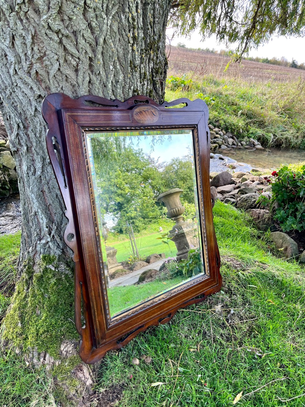 Large mahogany inlaid wall mirror  View II