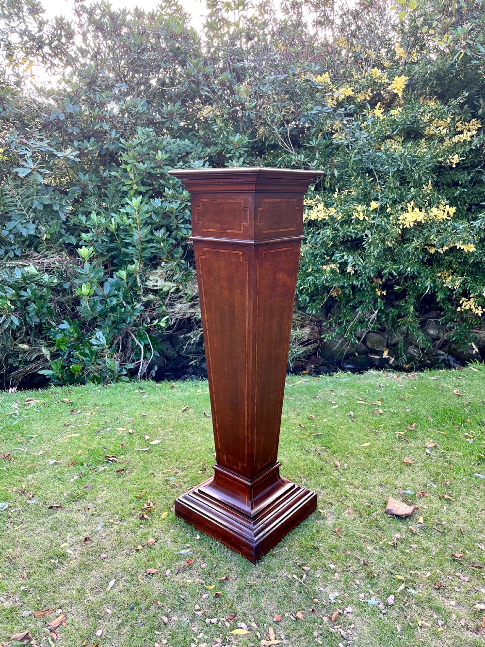 Mahogany inlaid pedestal plant stand