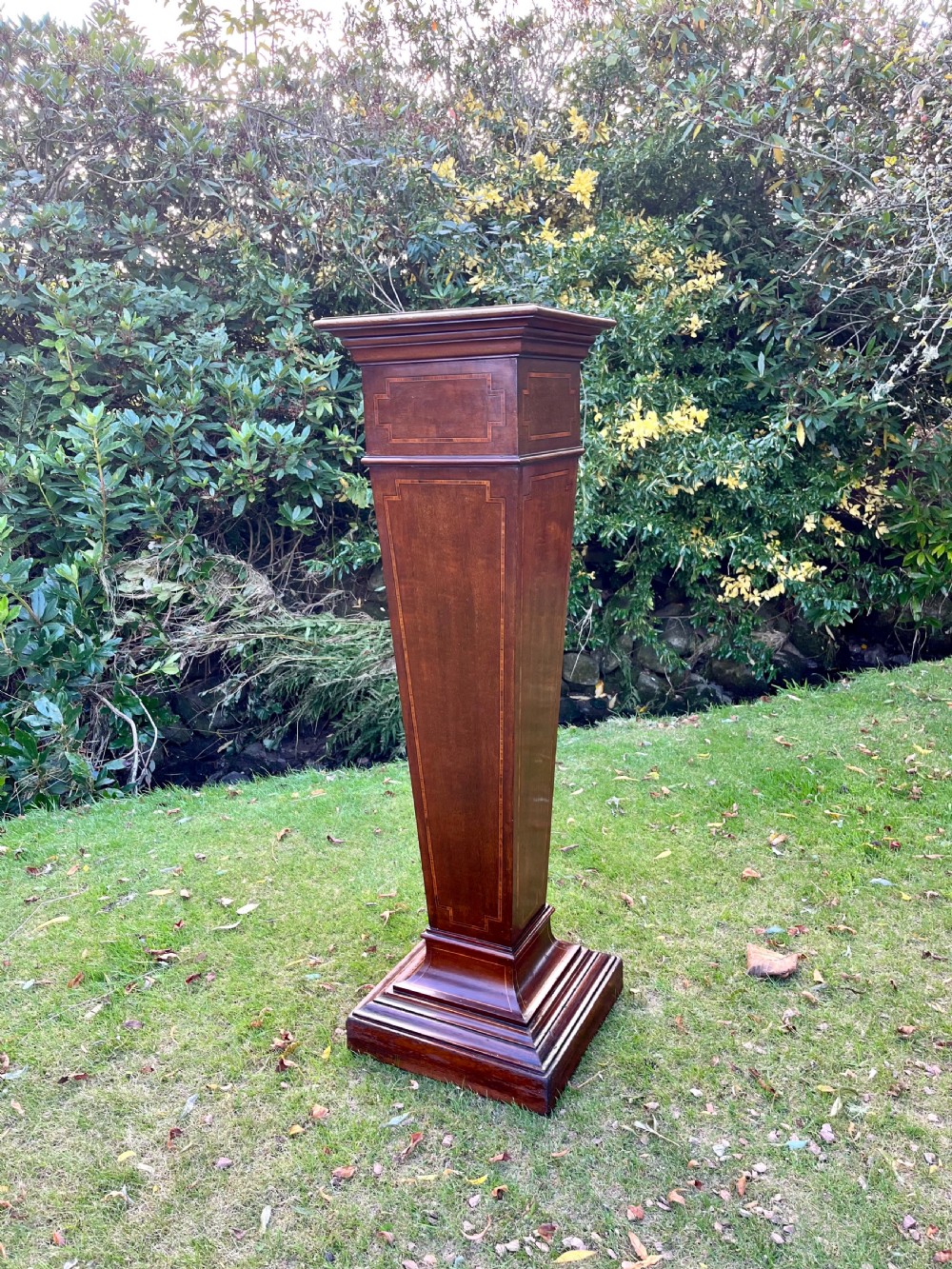 Mahogany inlaid pedestal plant stand View II