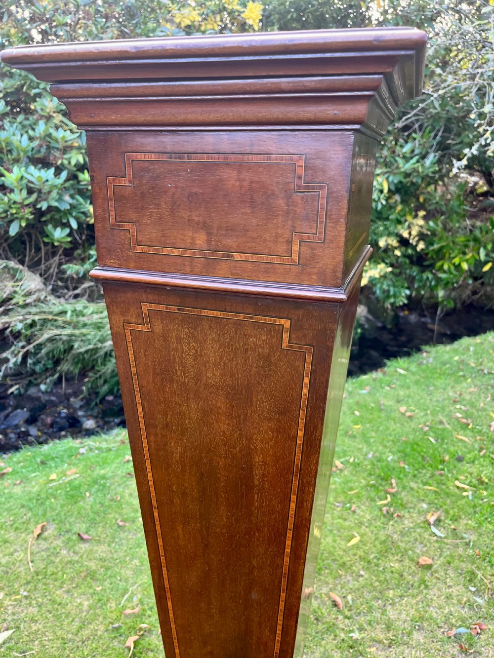 Mahogany inlaid pedestal plant stand View III