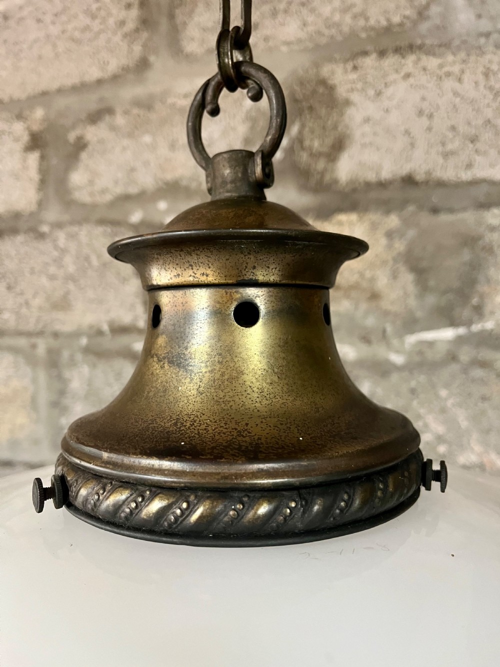 Large industrial opaline ceiling light  View III