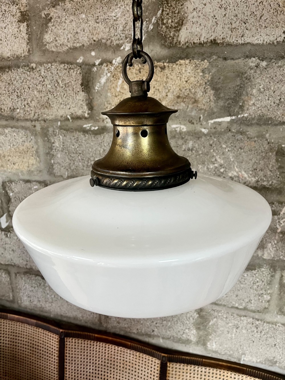 Large industrial opaline ceiling light  View VII