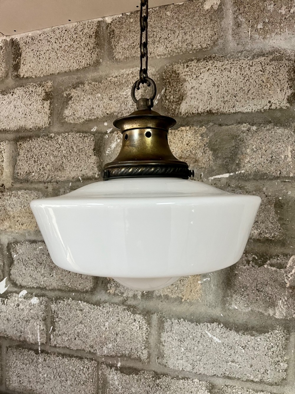 Large industrial opaline ceiling light  View VIII