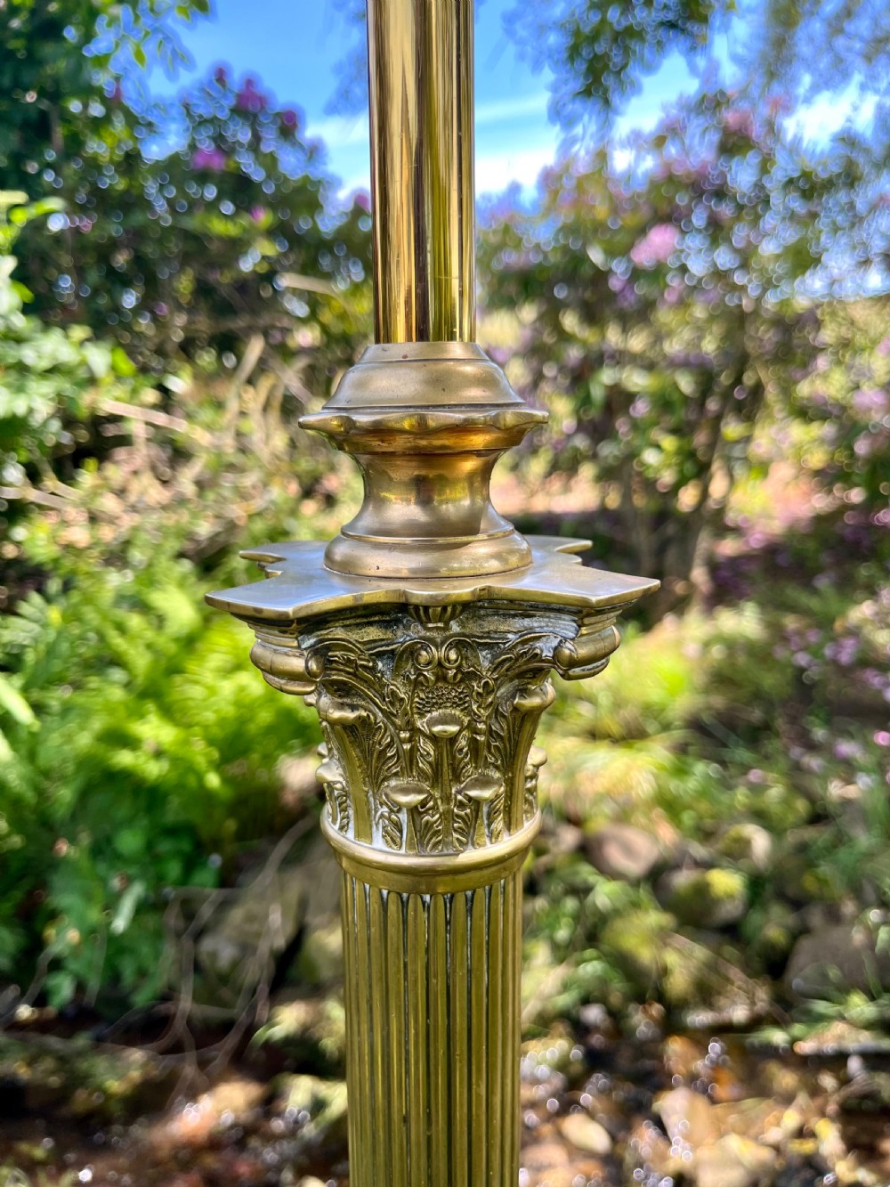Brass Corinthian standard lamp  View V