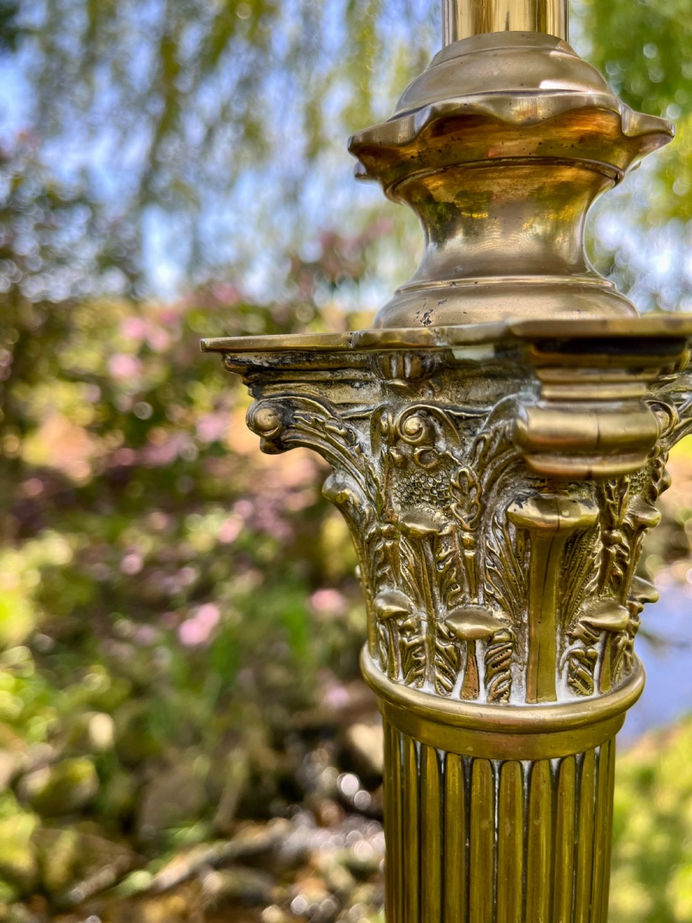 Brass Corinthian standard lamp  View X