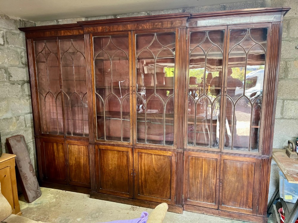 Large regency breakfront library bookcase 