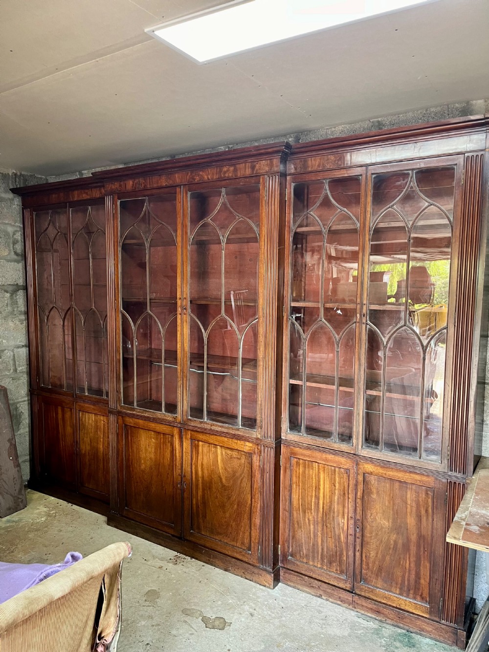 Large regency breakfront library bookcase  View II
