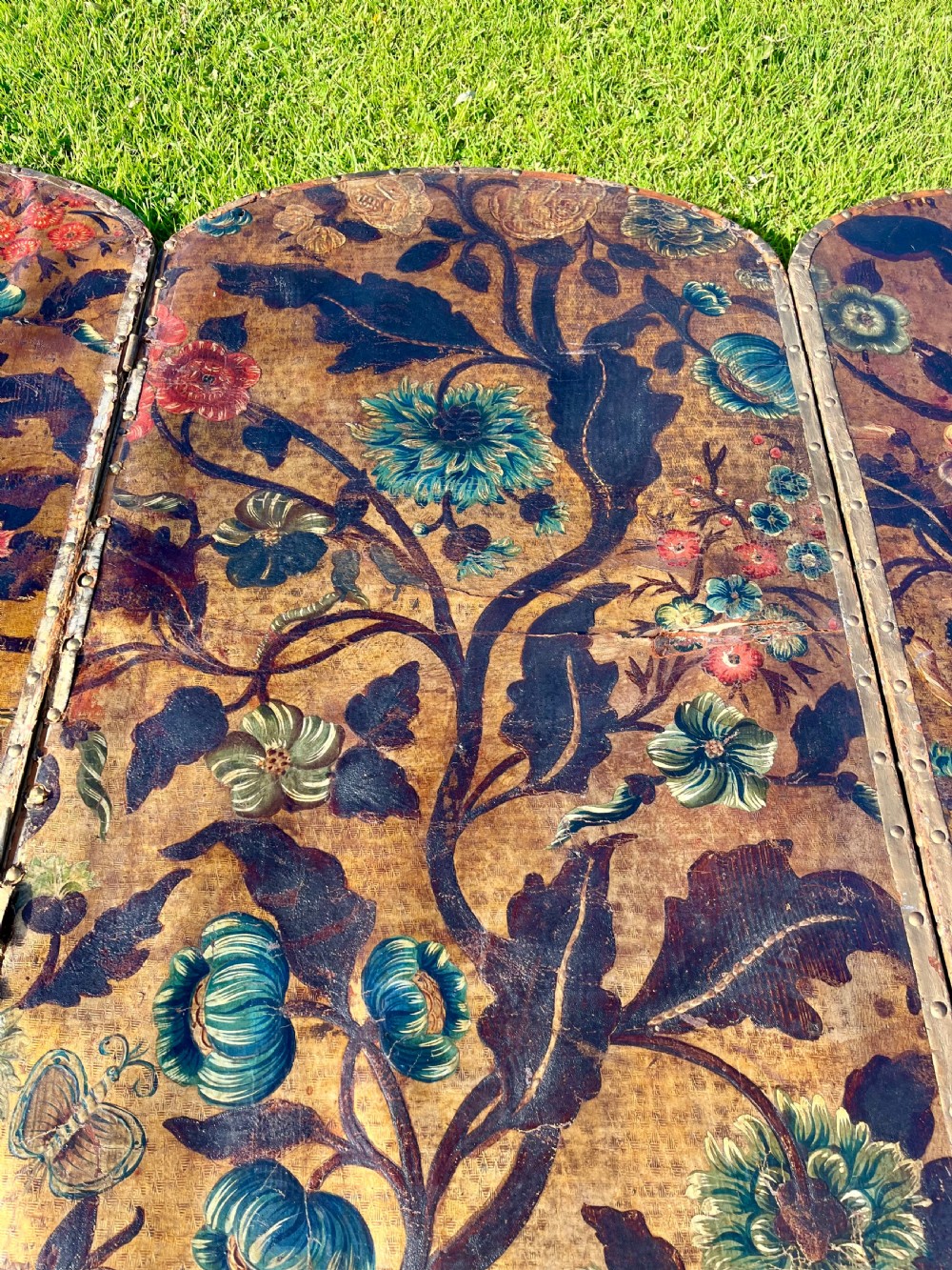 Painted leather four fold screen  View V