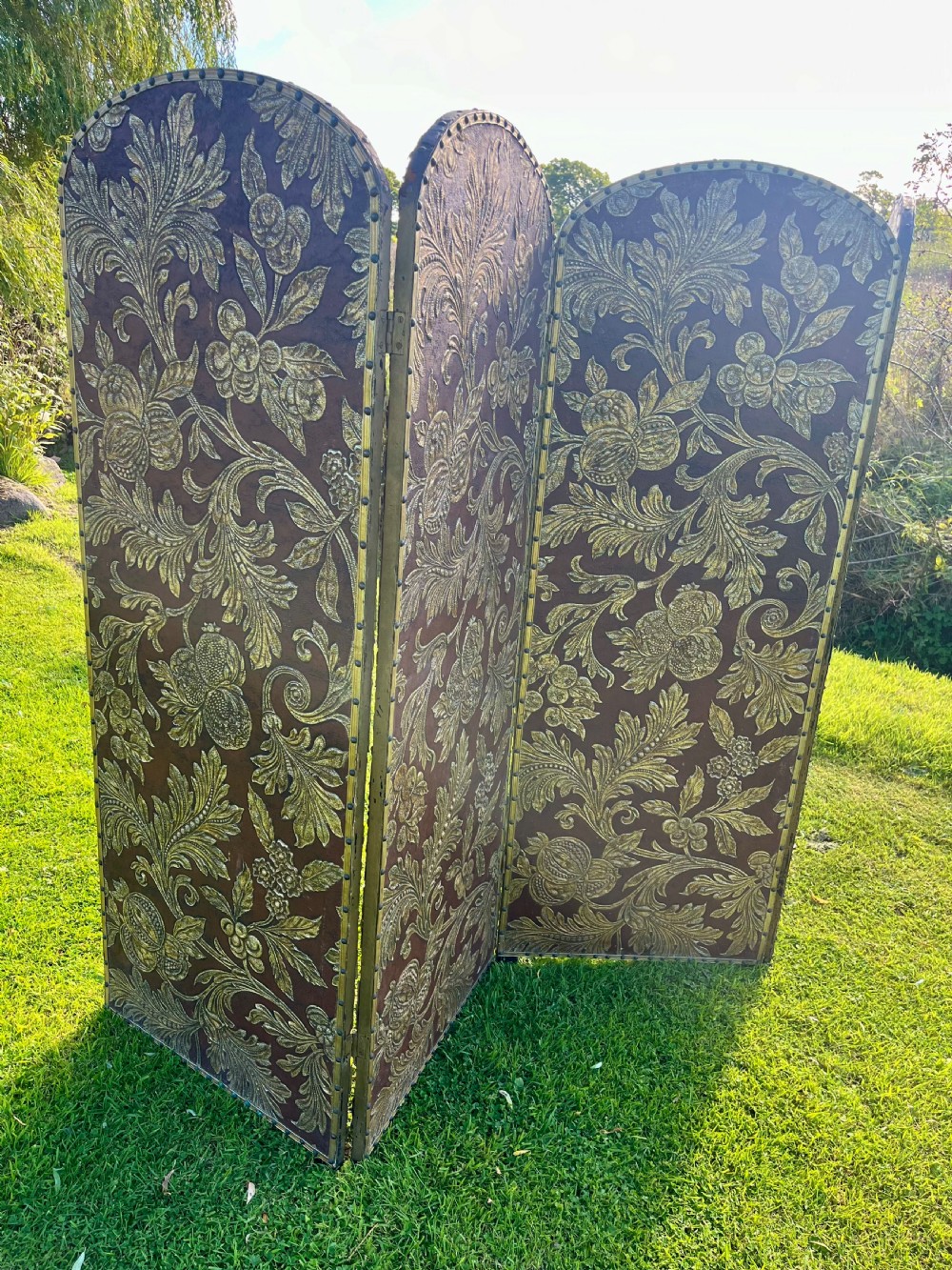 Painted leather four fold screen  View XI