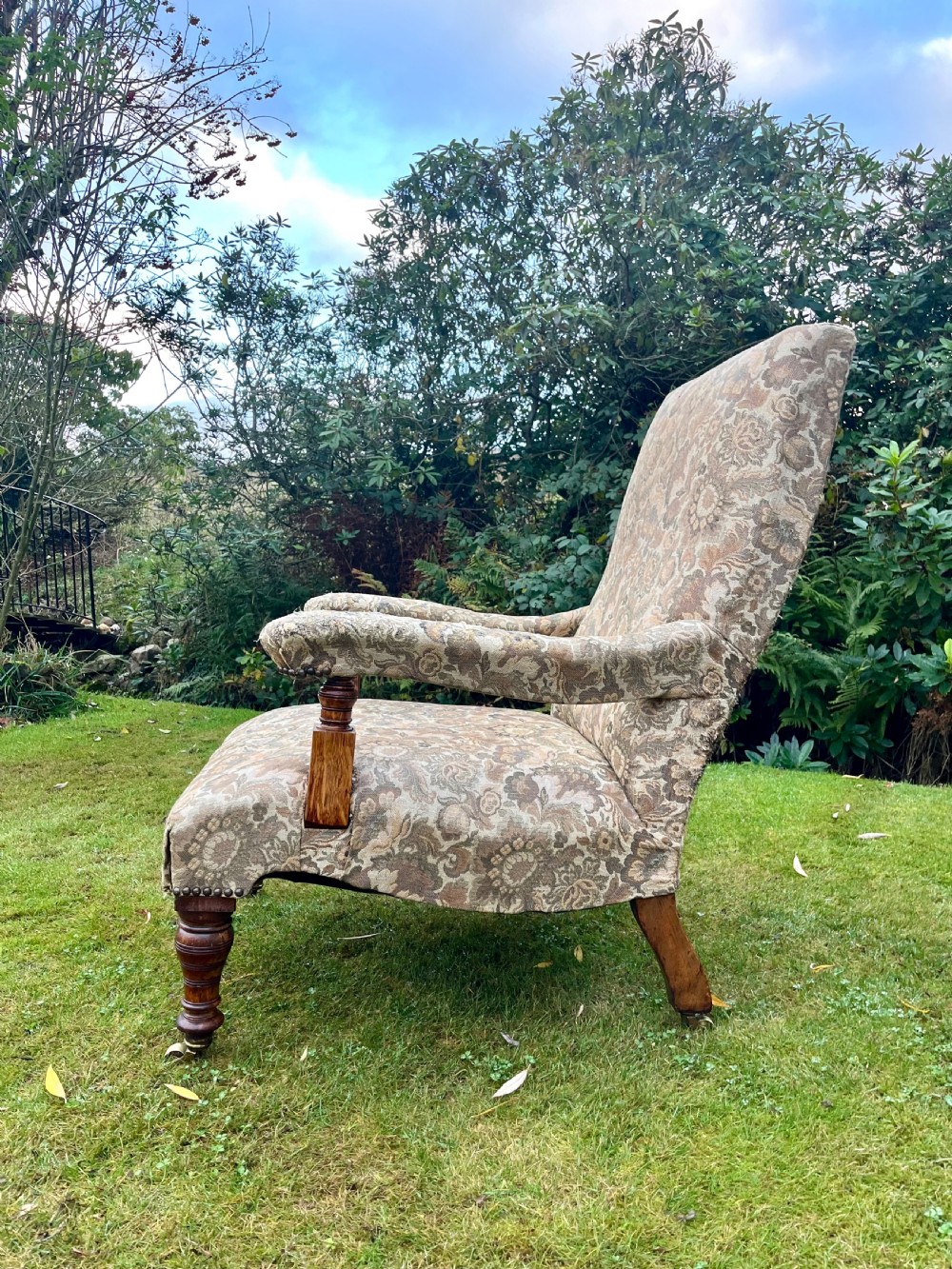 Oak upholstered open armchair  View III