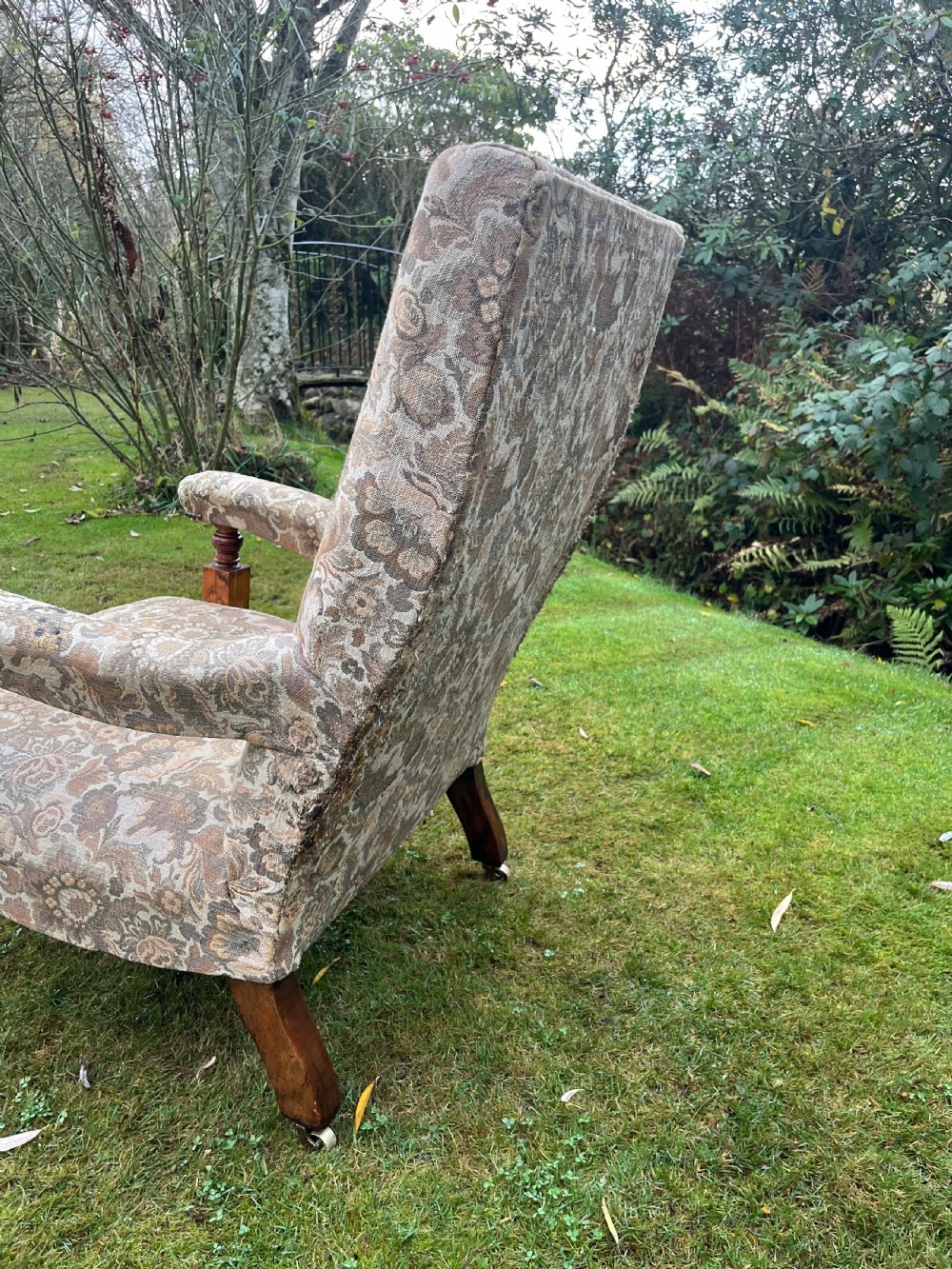 Oak upholstered open armchair  View VI