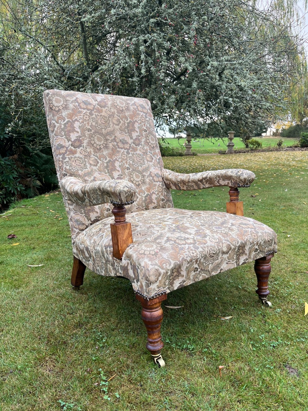 Oak upholstered open armchair  View VII