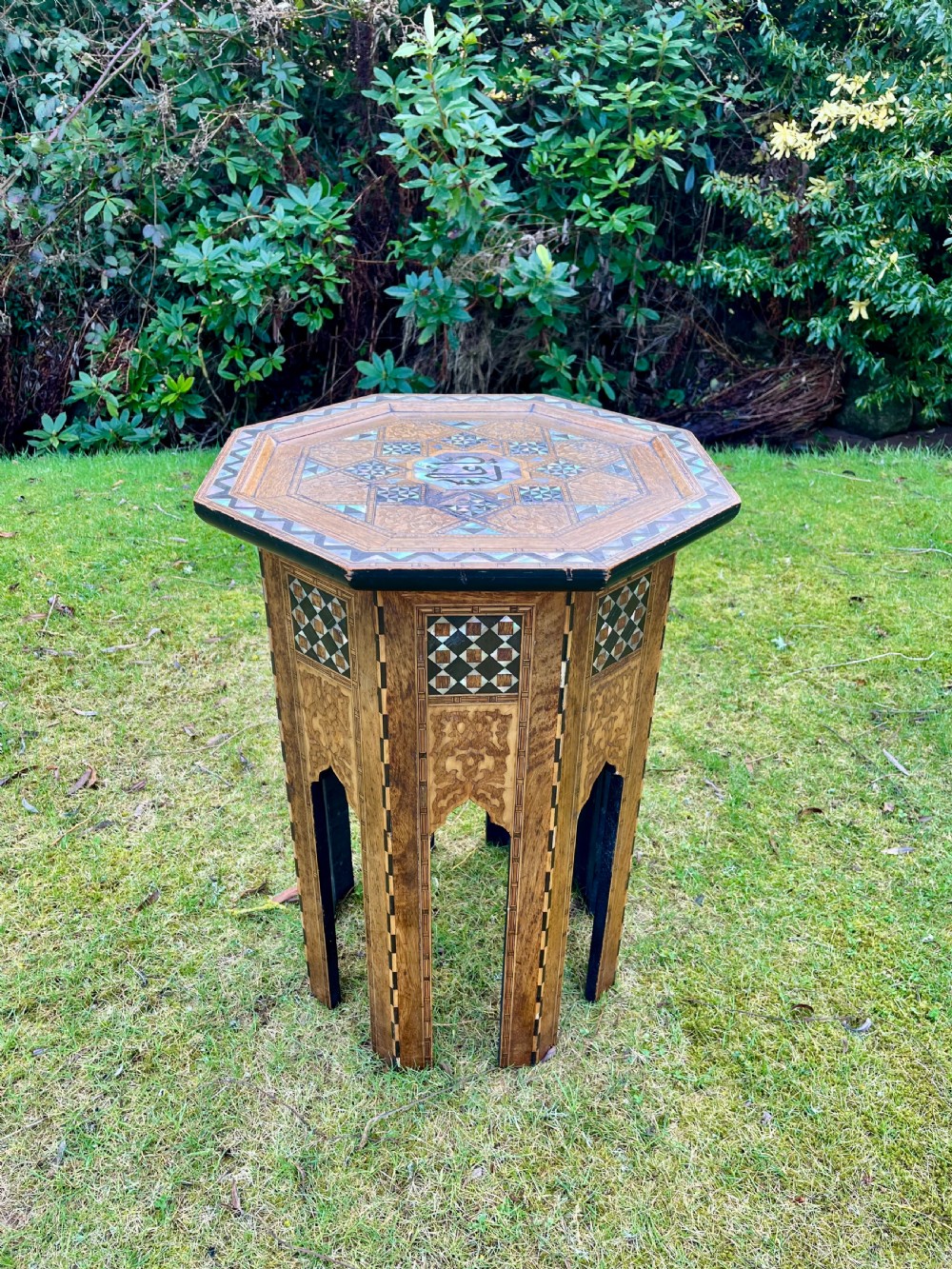 Large mother of pearl inlaid moorish table 