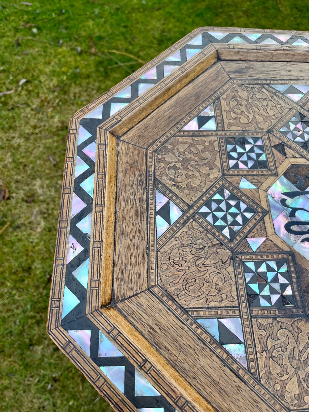 Large mother of pearl inlaid moorish table  View III