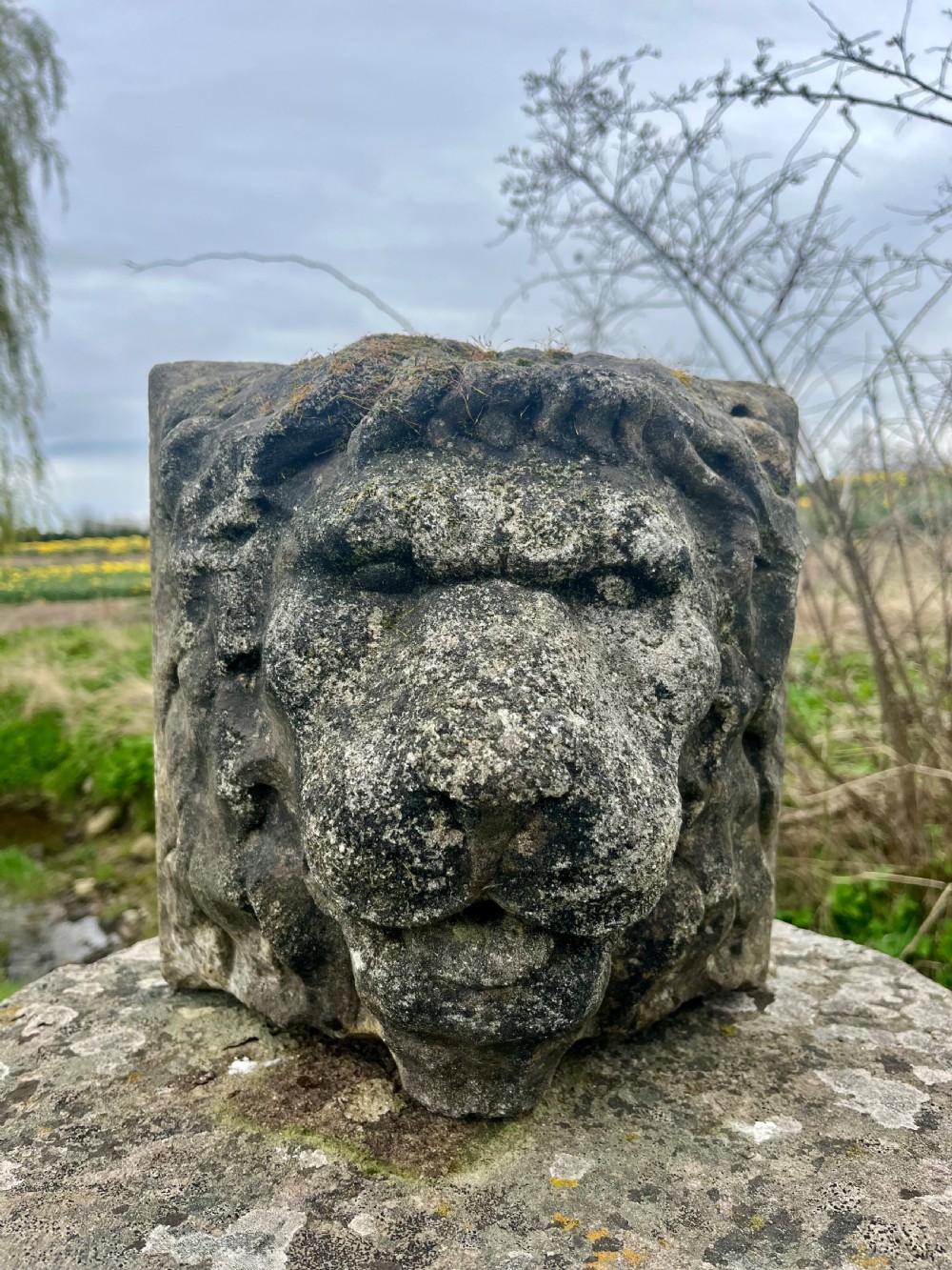 Stone lion mask fountain head