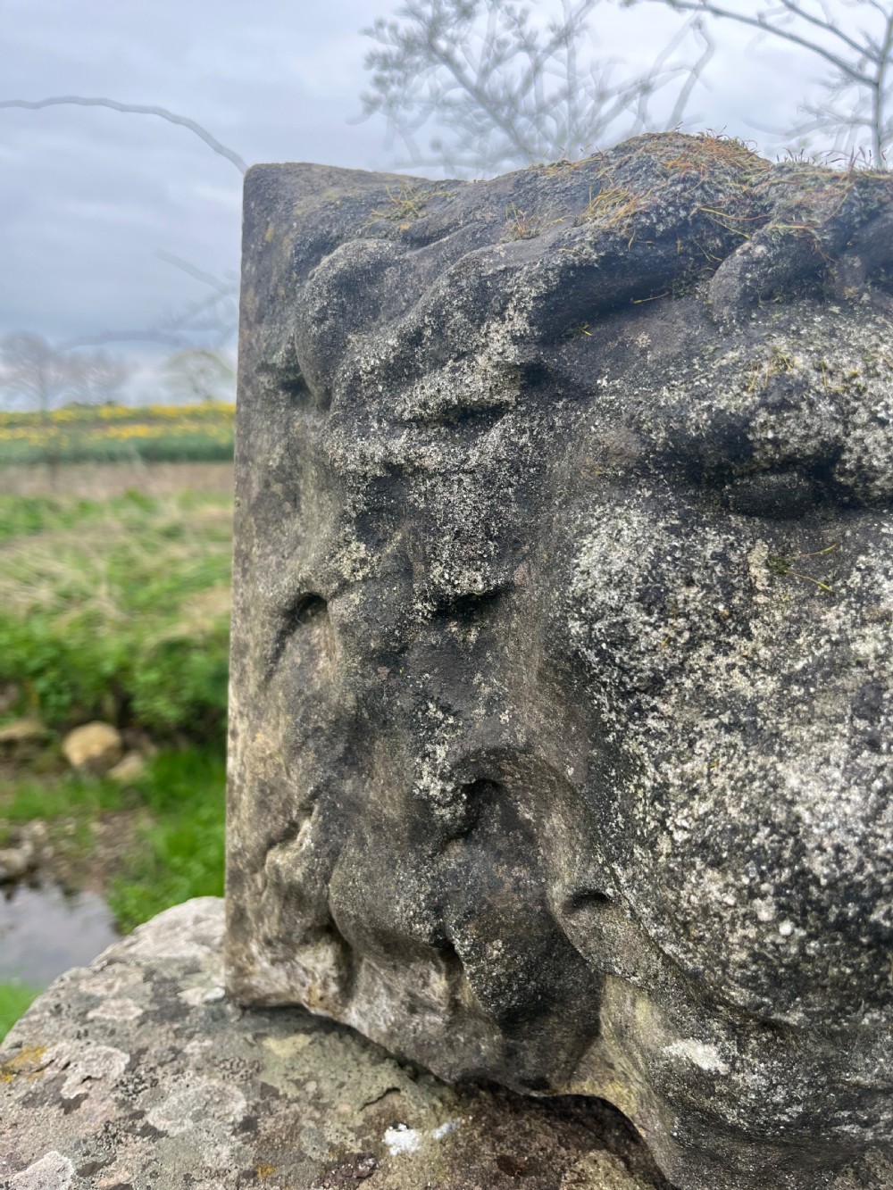 Stone lion mask fountain head View II