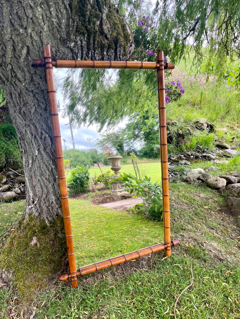 Large french faux bamboo wall mirror 