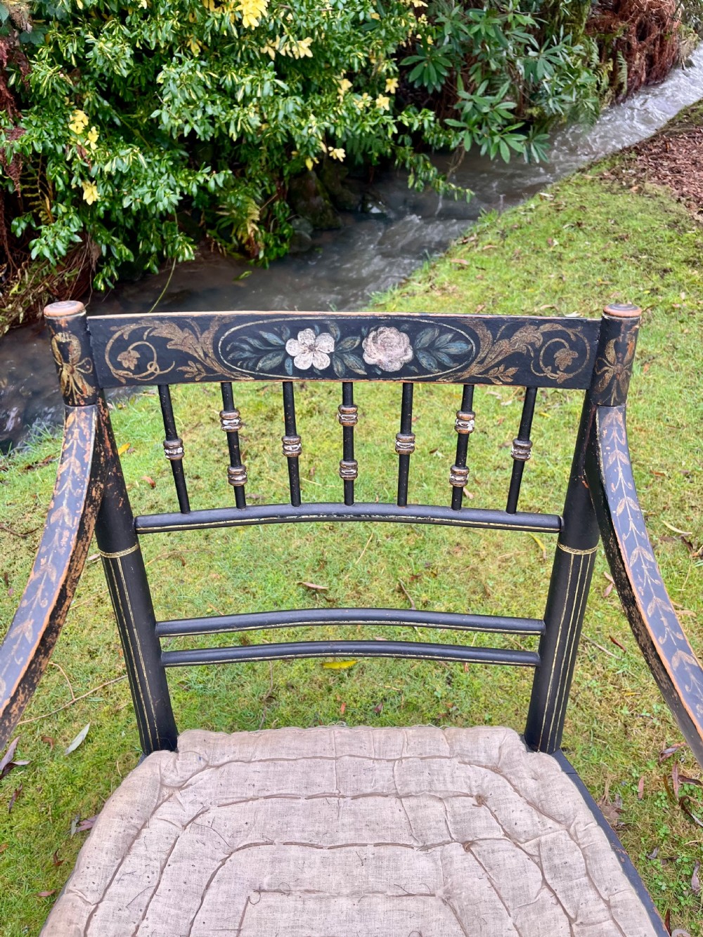Regency painted open armchair  View III