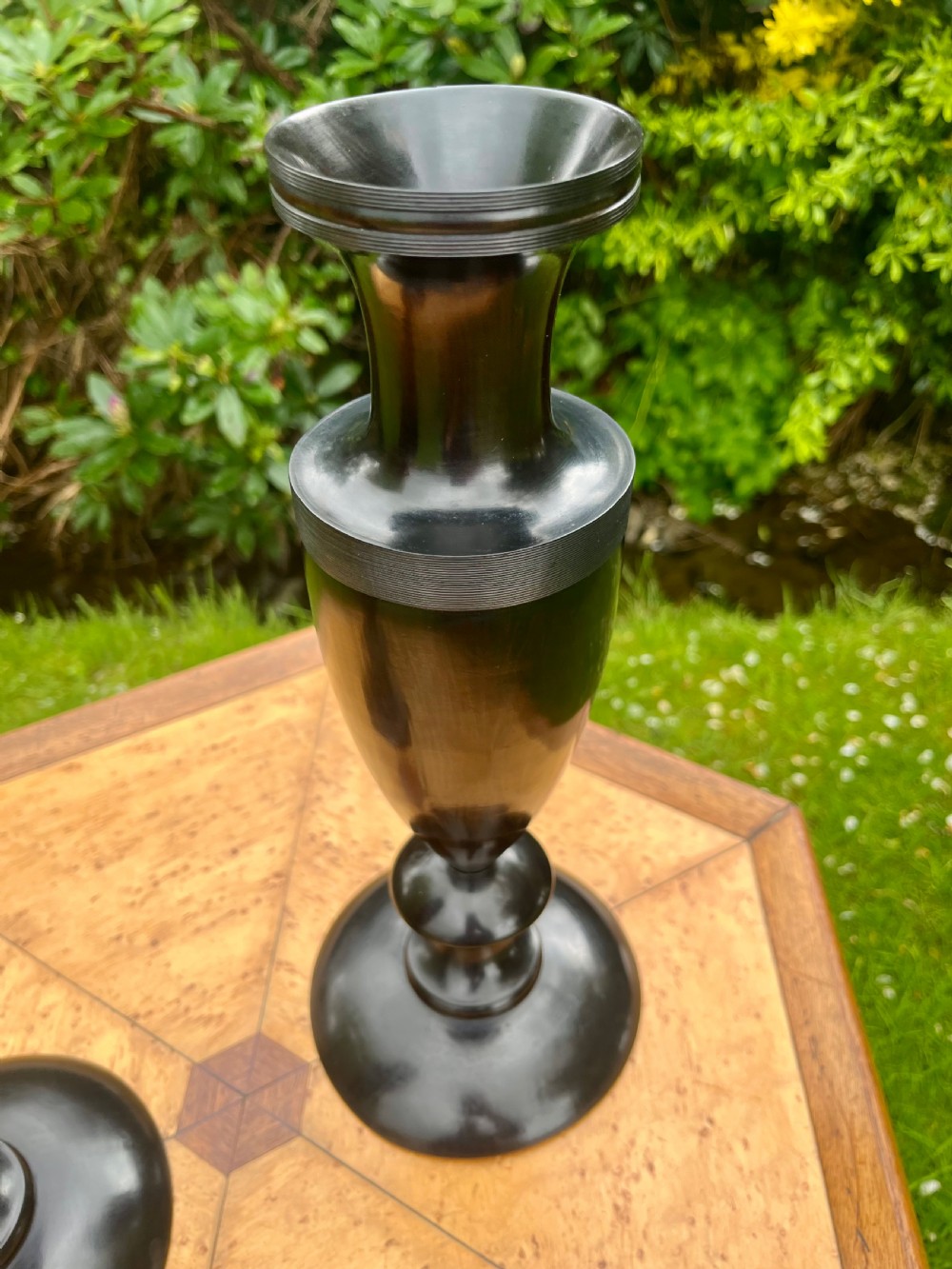 Pair of large lignum vitae vases View V