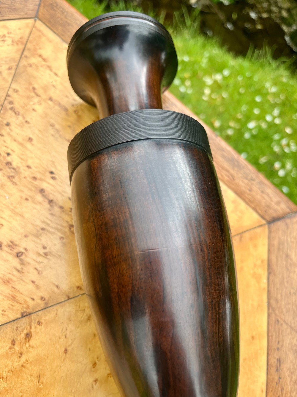 Pair of large lignum vitae vases View VI