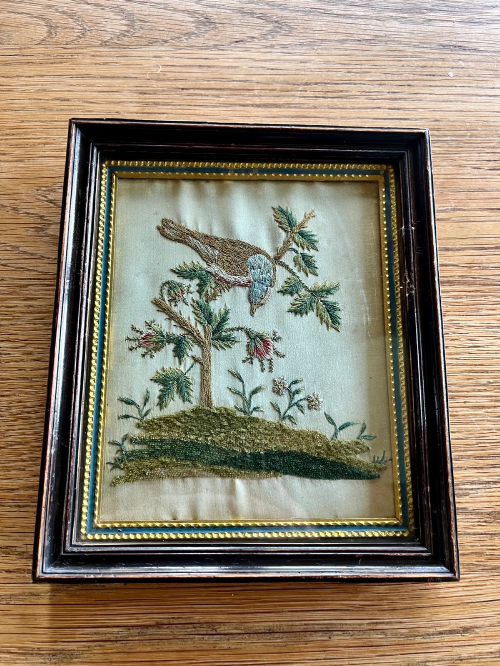 Five regency silkwork  embroidered pictures View II