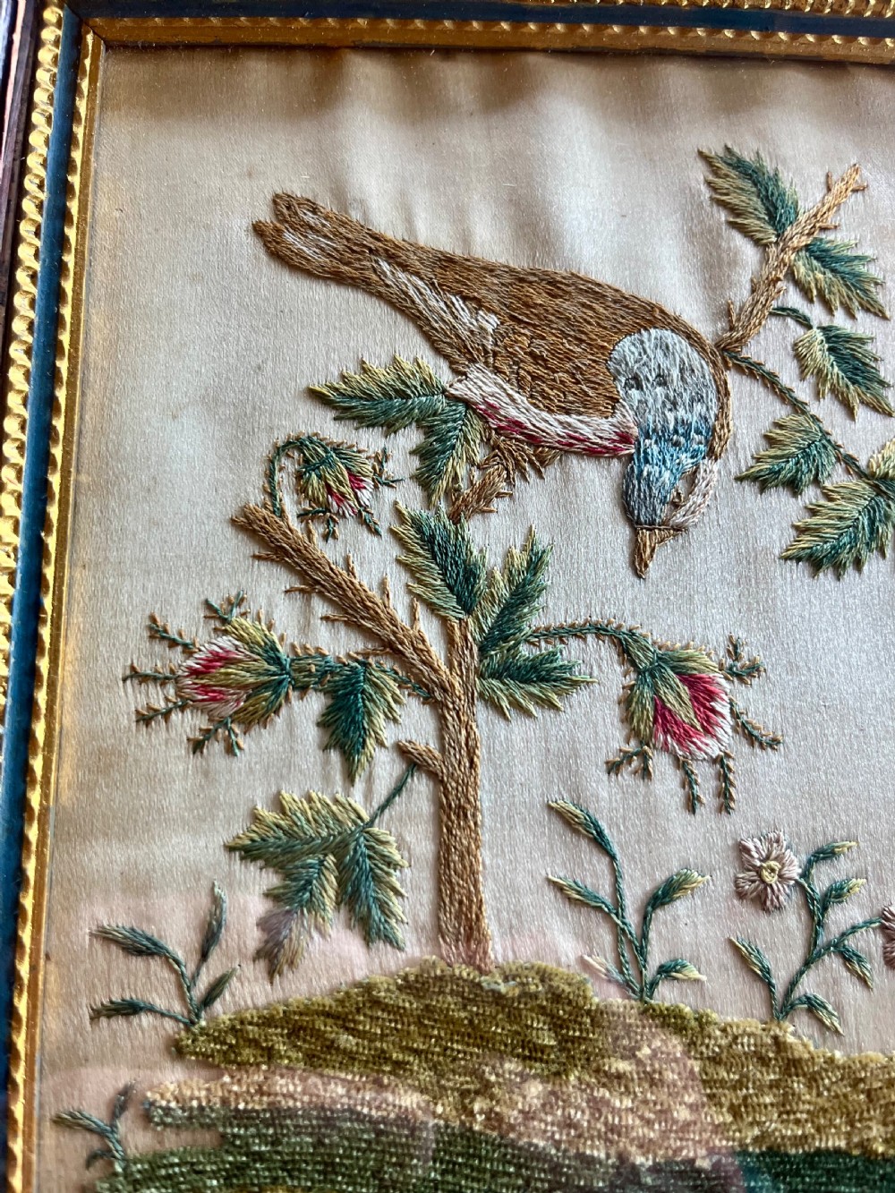 Five regency silkwork  embroidered pictures View IV