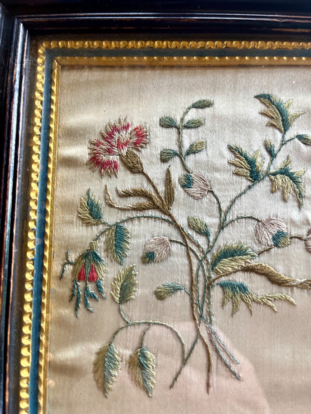 Five regency silkwork  embroidered pictures View X
