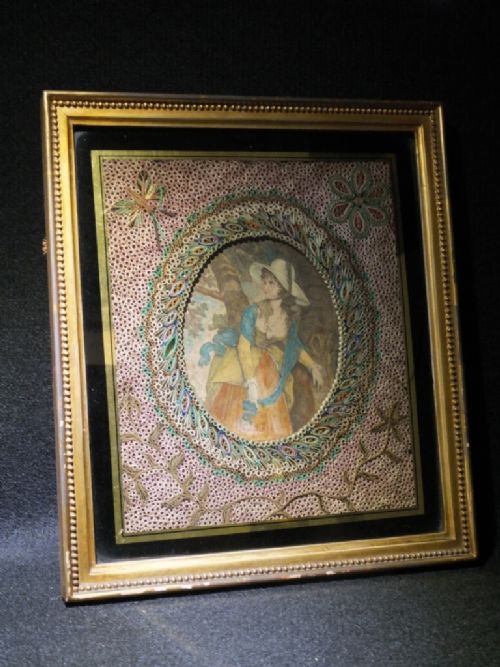 quillwork picture of a lady - CATEGORY: ANTIQUE MISCELLANEOUS - DATED VICTORIAN