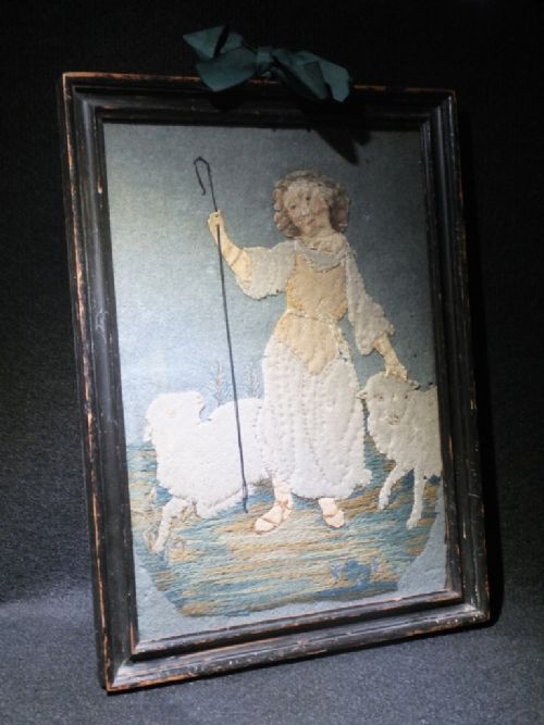 feltwork picture of a shepherdess - CATEGORY: ANTIQUE MISCELLANEOUS - DATED 19TH CENTURY