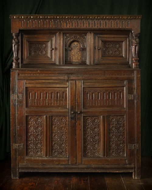 17th Century, James I Oak and Inlay Court Cupboard, England, Circa 1603 - 1625