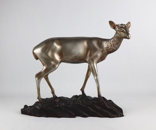 georges lavroff deer silvered bronze sculpture art deco - CATEGORY: ANTIQUE SCULPTURES - DATED 1930