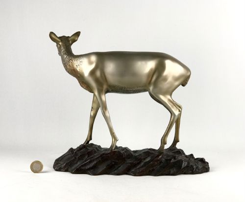 GEORGES LAVROFF DEER SILVERED BRONZE SCULPTURE ART DECO - ADDITIONAL PHOTO 2