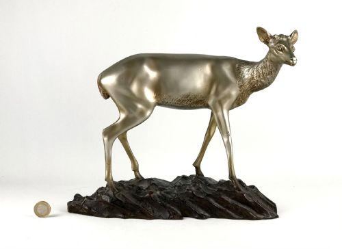 GEORGES LAVROFF DEER SILVERED BRONZE SCULPTURE ART DECO - ADDITIONAL PHOTO 3