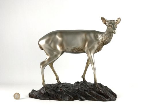 GEORGES LAVROFF DEER SILVERED BRONZE SCULPTURE ART DECO - ADDITIONAL PHOTO 4