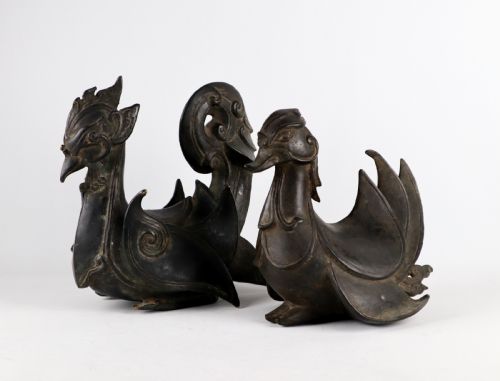 antique chinese bronze pair of heavy mandarin ducks qing dynasty 19th century - CATEGORY: ANTIQUE METAL - DATED 19TH CENTURY