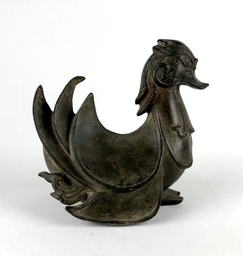 ANTIQUE CHINESE BRONZE PAIR OF HEAVY MANDARIN DUCKS QING DYNASTY 19TH CENTURY - ADDITIONAL PHOTO 1
