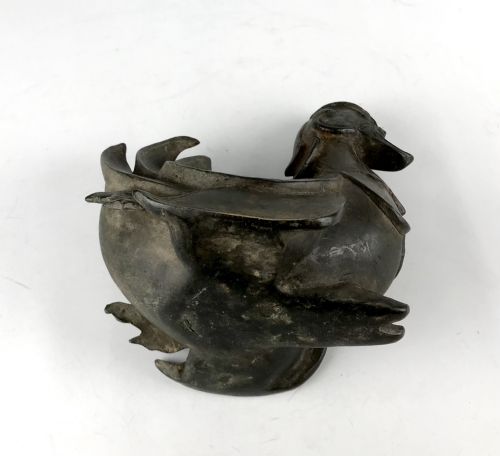 ANTIQUE CHINESE BRONZE PAIR OF HEAVY MANDARIN DUCKS QING DYNASTY 19TH CENTURY - ADDITIONAL PHOTO 2
